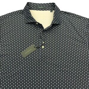 Turtleson Polo Shirt Mens L Black Martini Glass Print Performance Golf NWT